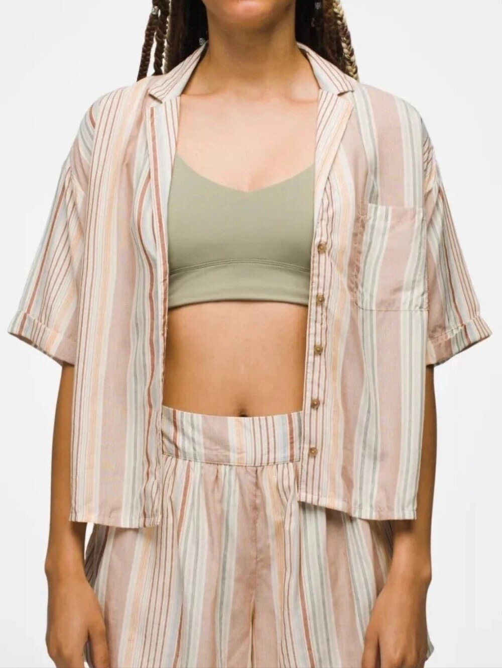 prAna Iguala Clay Stripe Shirt Sz L